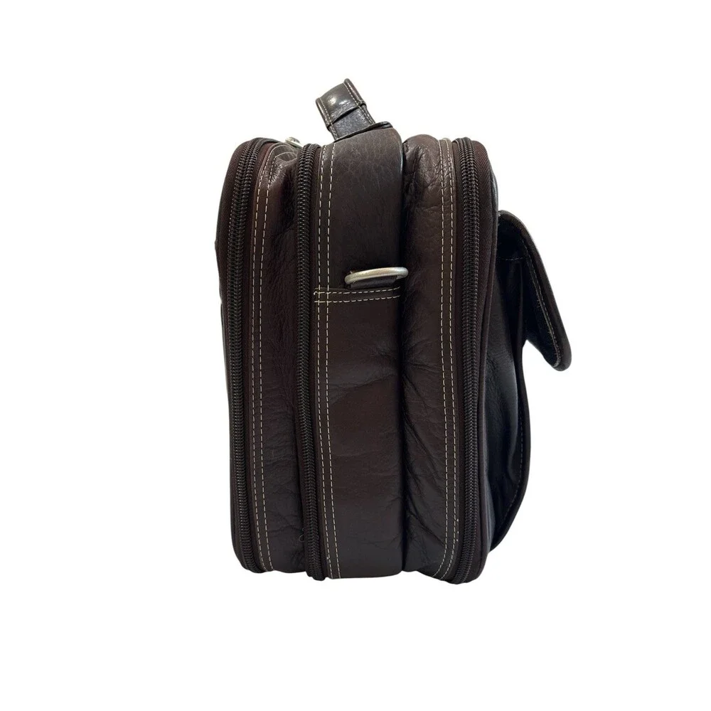 LATICO Travel Brown Leather Briefcase Laptop Portable Adjustable Shoulder Strap